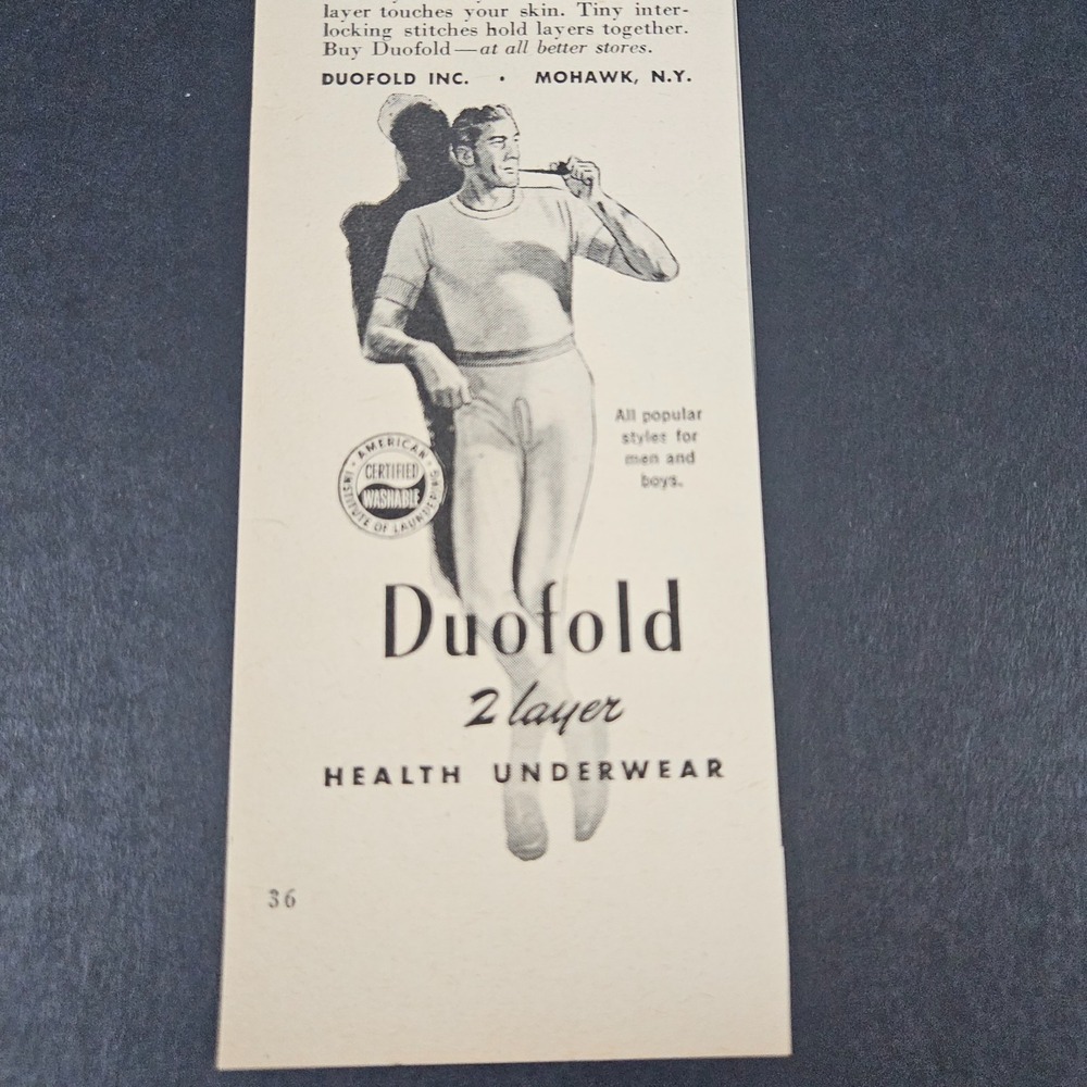 1948 Duofold 2-Layer Health Underwear Vintage Print Ad Mohawk NY Insulated Wool
